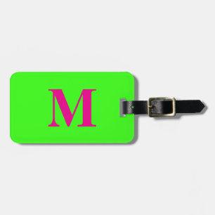 Hot Pink Neon Green Monogram Name Gift Favor 2025 Luggage Tag
