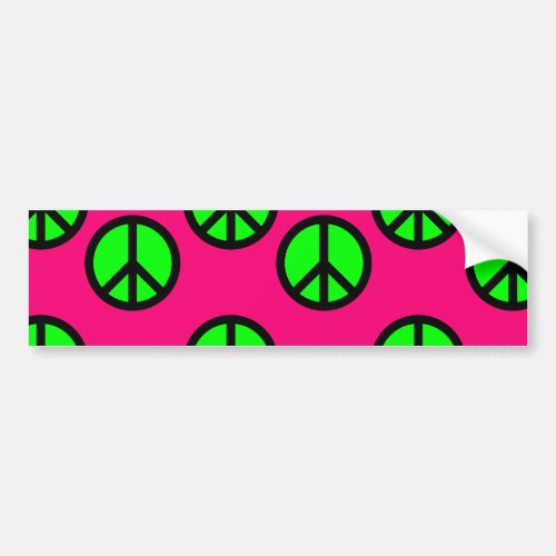 Hot Pink Neon Green Peace Sign Hippie Pattern Bumper Sticker