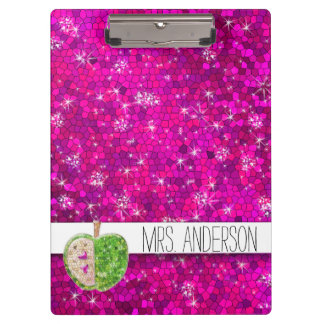 Hot Pink Neon Green Teachers Apple Classroom Name Clipboard