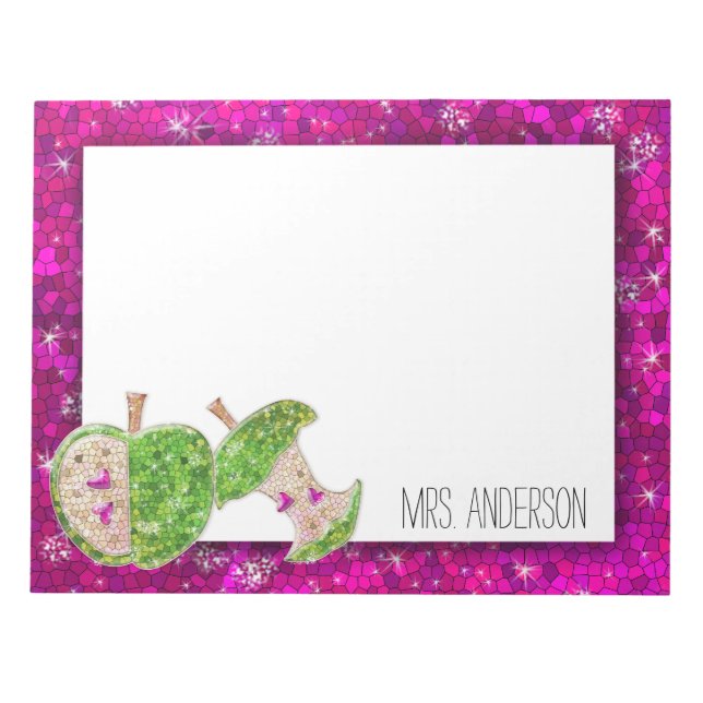 Hot Pink Neon Green Teachers Apple Classroom Name Notepad (Front)