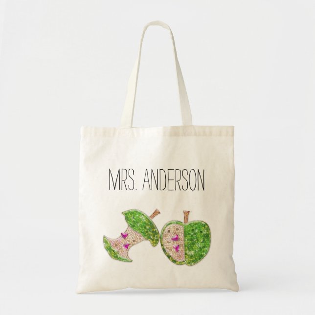 Hot Pink Neon Green Teachers Apple Classroom Tote (Front)