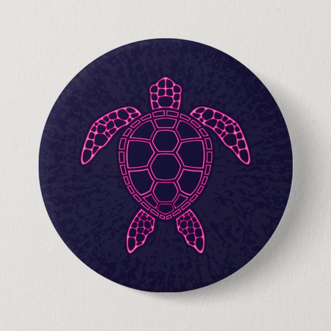 Hot Pink Neon Lava Sea Turtle Design Button (Front)