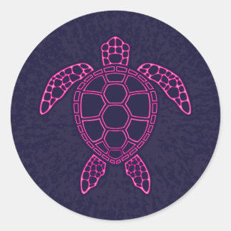 Hot Pink Neon Lava Sea Turtle Design Classic Round Sticker