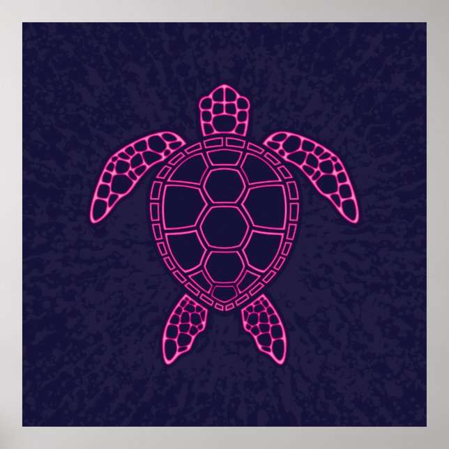 Hot Pink Neon Lava Sea Turtle Design Poster (Front)