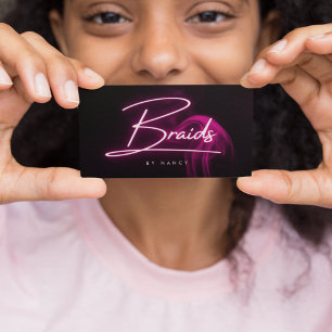 Hot Pink Neon & Smoke Braids Handwritten Script Business Card