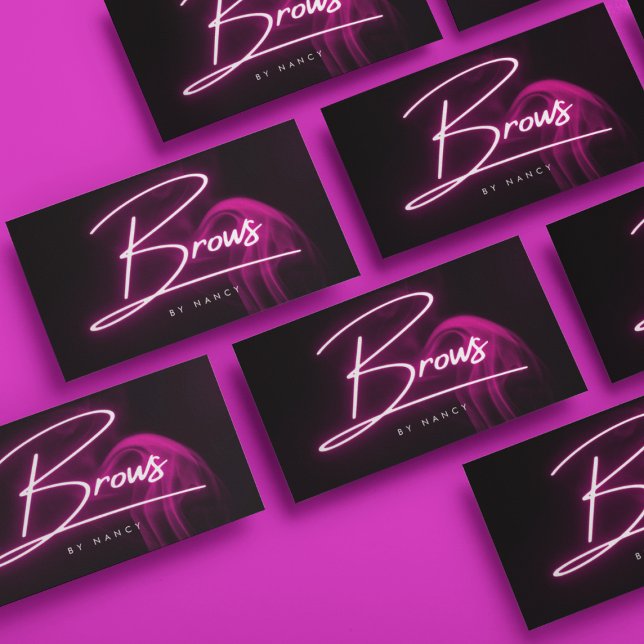 Hot Pink Neon & Smoke Brows  Handwritten Script  Business Card (Creator Uploaded)