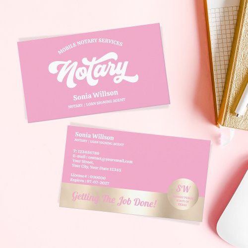 Hot Pink Notary Loan Signing Agent Calligraphy Business Card