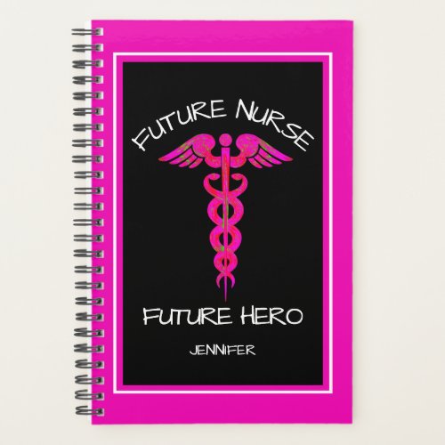 Hot Pink Nurse Medical Caduceus Personalized Planner