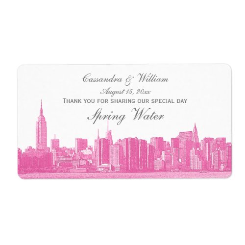 Hot Pink NYC Wide Skyline Etched Water Bottle Label