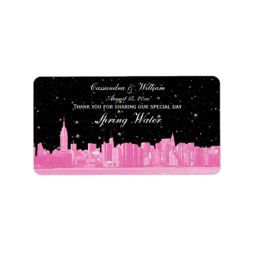 Hot Pink NYC Wide Starry Skyline Etch Water Bottle Label