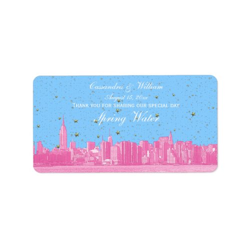 Hot Pink NYC Wide Starry Skyline Etch Water Bottle Label