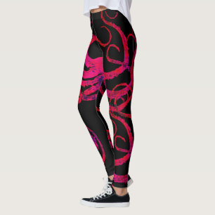 Hot Pink Octopus Tentacles On Black - Leggings