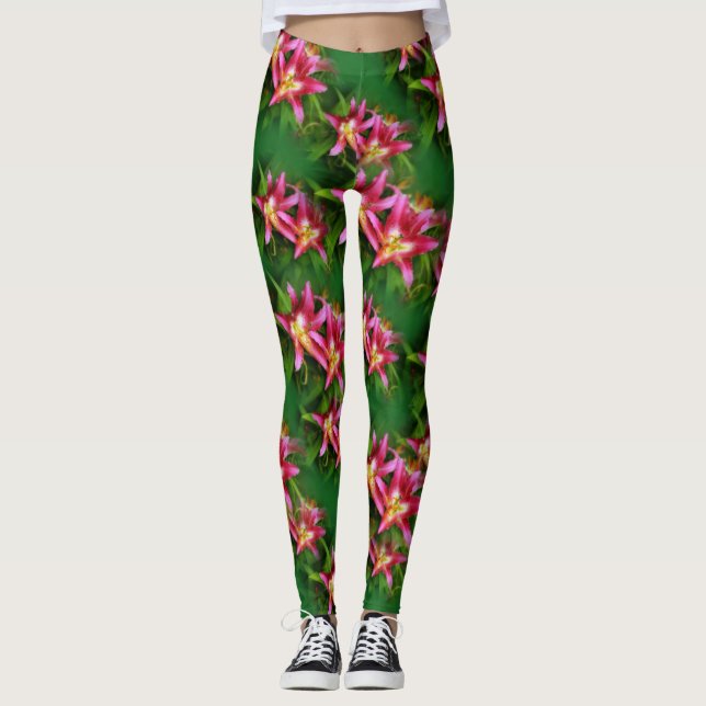 Hot Pink Olympic Torch Lilies Leggings (Front)