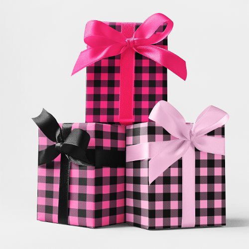 Hot Pink Ombre Buffalo Plaid Small Wrapping Paper Sheets