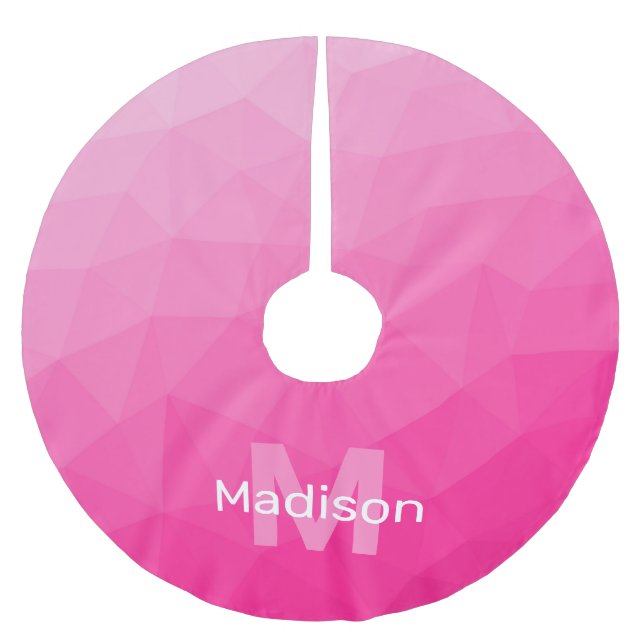Hot pink ombre geometric mesh pattern Monogram Brushed Polyester Tree Skirt (Front)