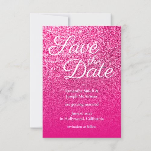 Hot Pink Ombre Glitter Save the Date Invitation