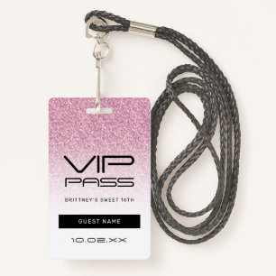Hot Pink Ombre Glitter Sweet 16th VIP Pass Badge