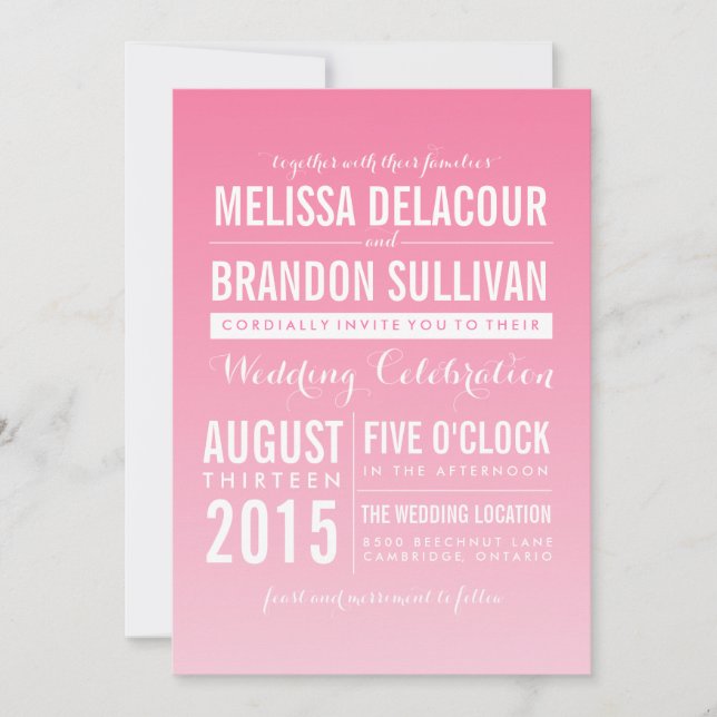 Hot Pink Ombre/ Gradient Beach Wedding Invitations (Front)