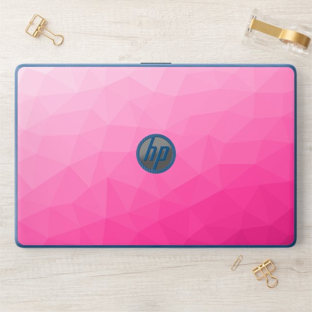 Hot pink ombre gradient geometric mesh pattern HP laptop skin (Desk)