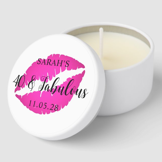 Hot Pink Ombre Lipstick 40 & Fabulous Mini Candle Favors (Corner)