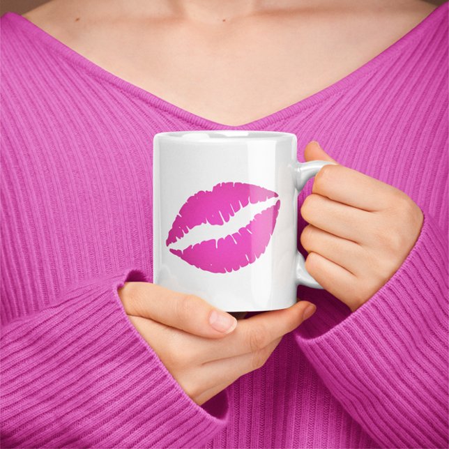 Hot Pink Ombre Lipstick Kiss Coffee Mug (Hot Pink Ombre Lipstick Kiss Print Coffee Mug)