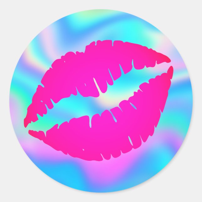 Hot Pink Ombre Lipstick Kiss Iridescent Ombre Classic Round Sticker (Front)