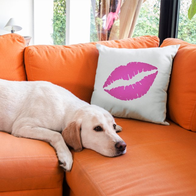 Hot Pink Ombre Lipstick Kiss Throw Pillow (Hot Pink Lips Throw Pillow)