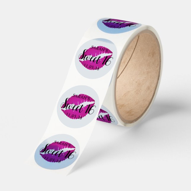 Hot Pink Ombre Lipstick Sweet 16 Classic Round Sticker (Roll)