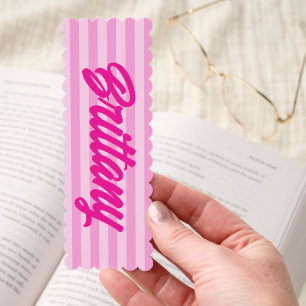 Hot Pink Ombre Stripes Bold Script Bookmarks