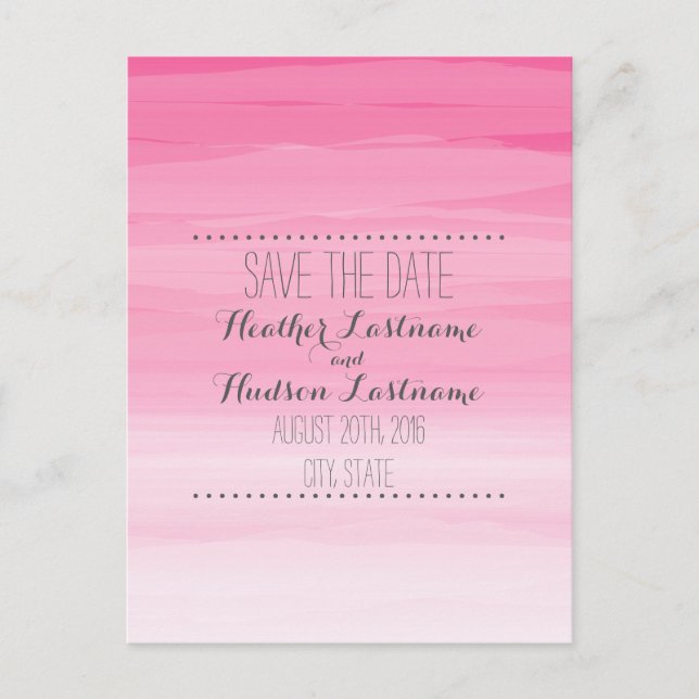 Hot Pink Ombré Wedding Save The Date Announcement Postcard (Front)