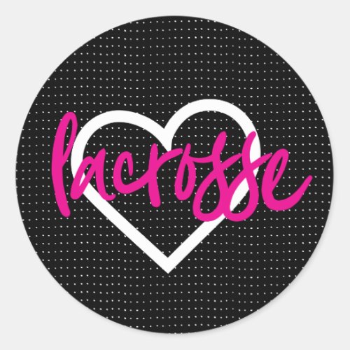 Hot Pink on Black Lacrosse Sticks  Hearts Pattern Classic Round Sticker