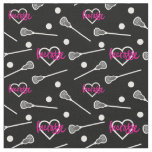 Hot Pink on Black Lacrosse Sticks &amp; Hearts Pattern Fabric