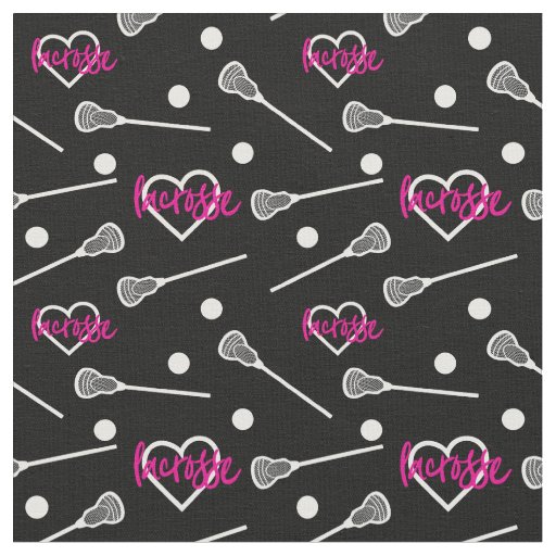 Hot Pink on Black Lacrosse Sticks & Hearts Pattern Fabric