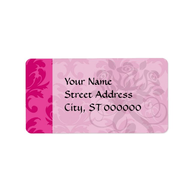 hot pink on pink chic damask pattern label (Front)