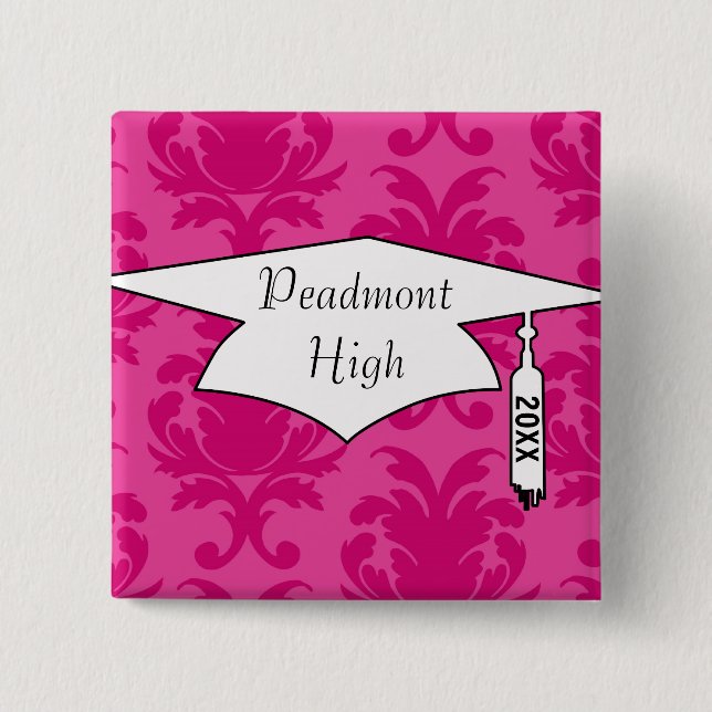hot pink on pink chic damask pattern pinback button (Front)