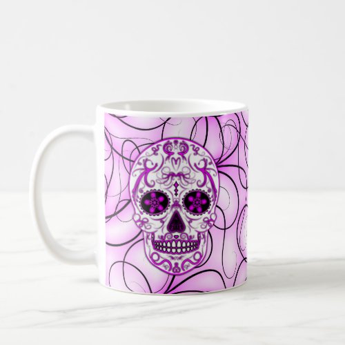 Hot Pink on Pink _ Day of the Dead Sugar Skull Coffee Mug