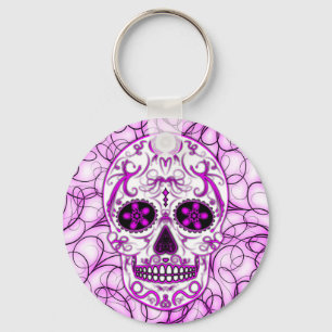 Hot Pink on Pink - Day of the Dead Sugar Skull Keychain
