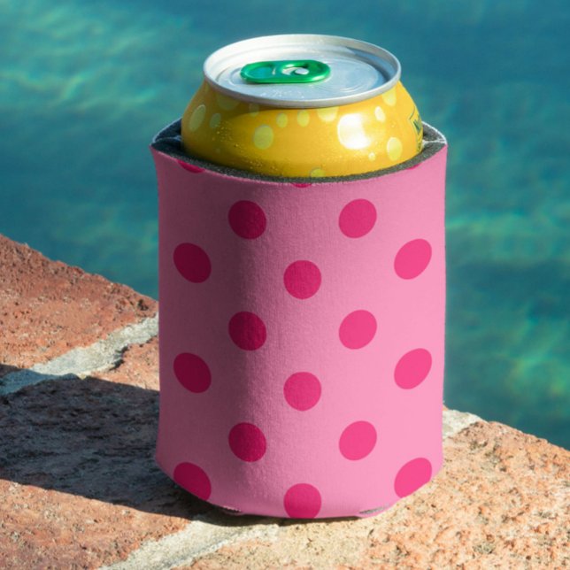 Hot Pink On Pink Polka Dots Pattern Design Can Cooler (Creator Uploaded)
