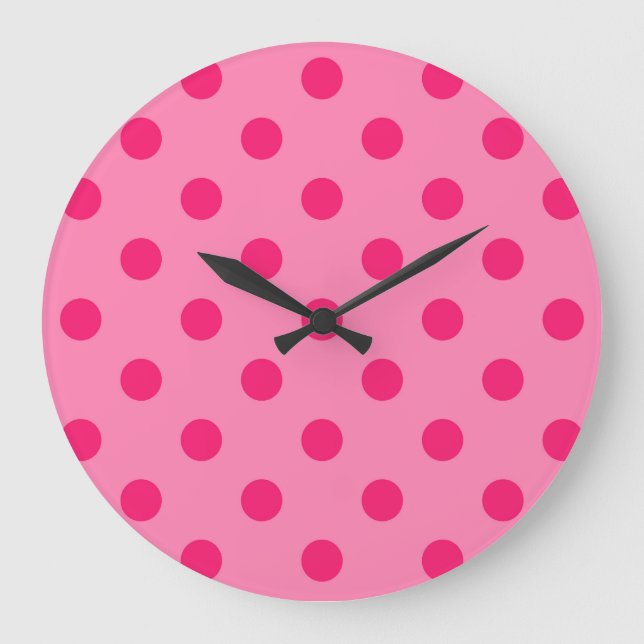 Hot Pink On Pink Polka Dots Pattern Design Large Clock (Front)