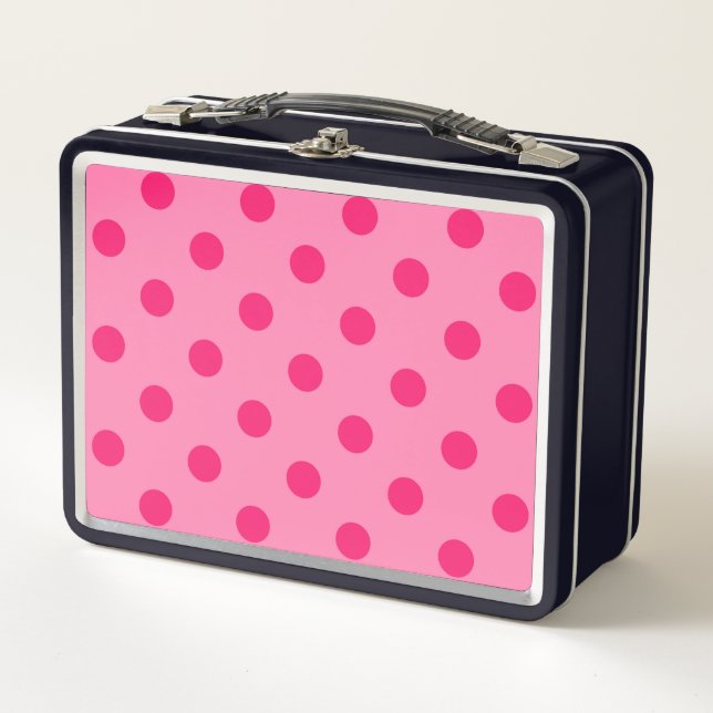 Hot Pink On Pink Polka Dots Pattern Design Metal Lunch Box (Front)