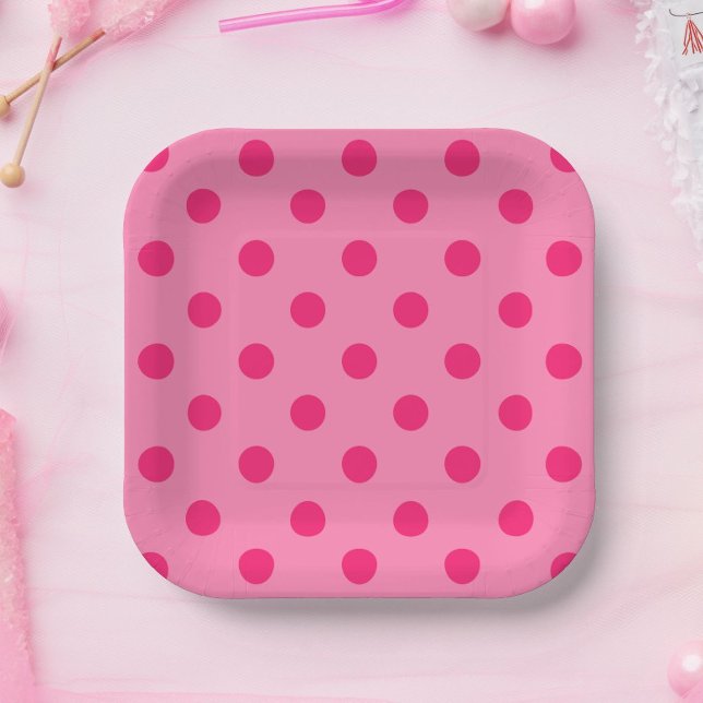 Hot Pink On Pink Polka Dots Pattern Design Paper Plates (Creator Uploaded)