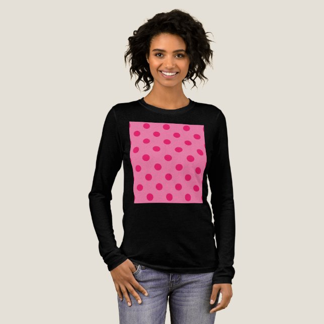 Hot Pink On Pink Polka Dots Pattern Design Tri-Blend Shirt (Full Front)