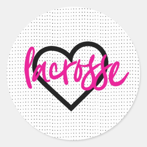 Hot Pink on White Lacrosse Heart Classic Round Sticker