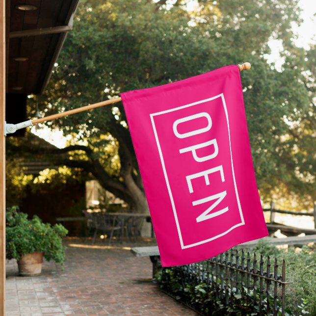 HOT PINK OPEN SIGN FLAG (In SItu)