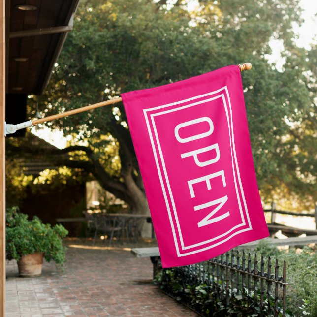 HOT PINK OPEN SIGN FLAG (In SItu)