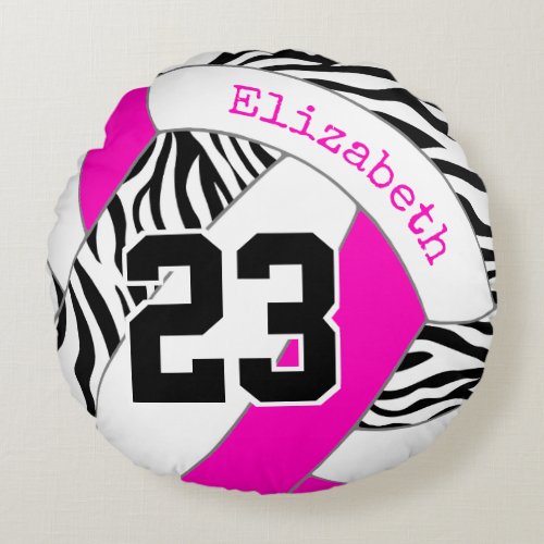 hot pink or ANY COLOR w black zebra volleyball Round Pillow