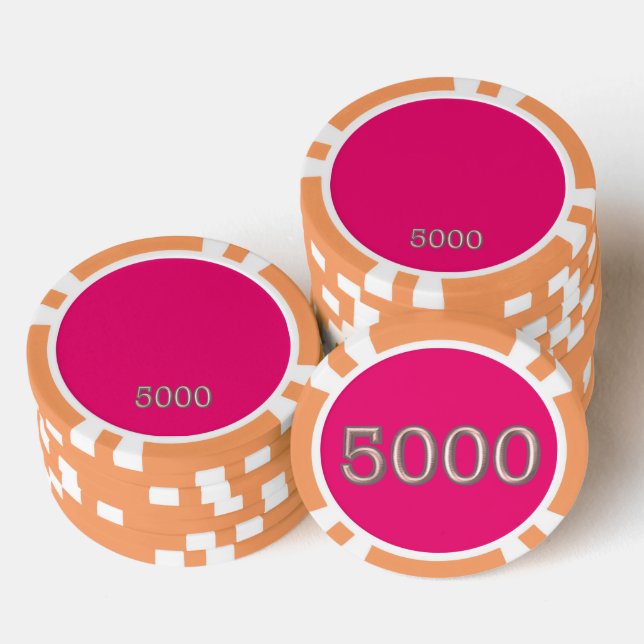 Hot Pink orange 5000 striped poker chip (Stack)
