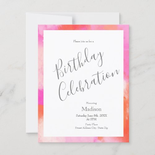 Hot Pink Orange Abstract Brushstrokes Invitation