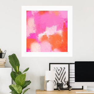 Hot Pink Orange Abstract Poster