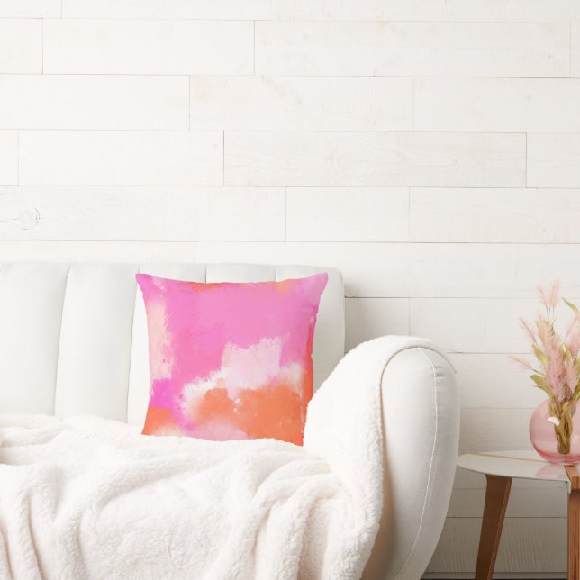 Hot Pink Orange Abstract Throw Pillow (Couch)